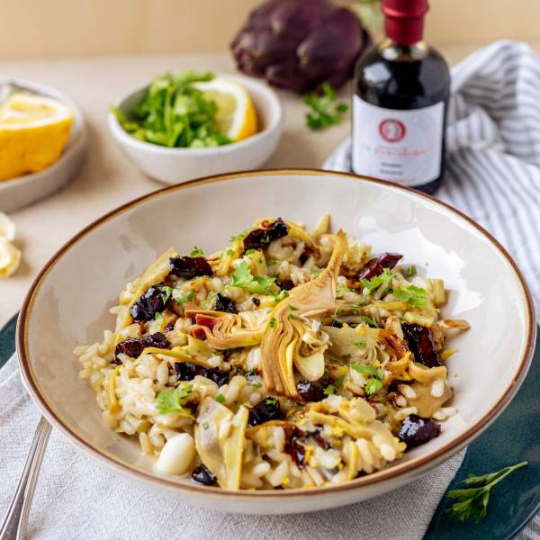 Parmigiano Reggiano and Artichoke Risotto with Bacon Stewed in Aged Balsamic Vinegar – Sigillo Bordeaux